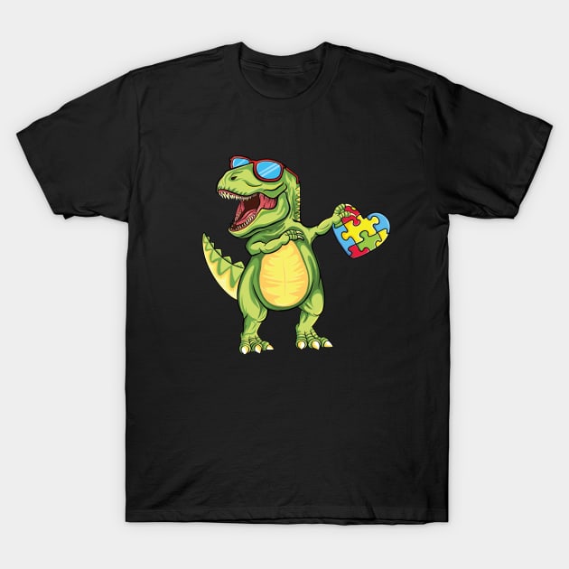 Dabbing T Rex Puzzle Piece Dinosaur support Autism Awareness T-Shirt by UNXart